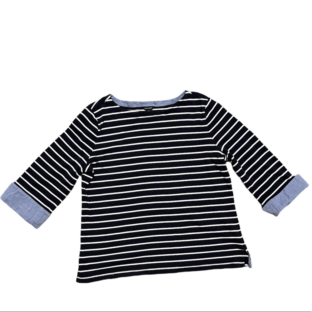Nautica Womens Shirt Size XXL Blue Stripe Cuffed Sleeves Cotton Stretch